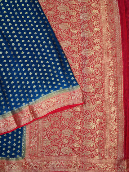 UTSAV Banaras 424C: Navy Blue Premium Mysore silk saree with Khaddi buti &amp; Traditional Contrast Banarasi Border