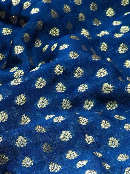 UTSAV Banaras 424C: Navy Blue Premium Mysore silk saree with Khaddi buti &amp; Traditional Contrast Banarasi Border