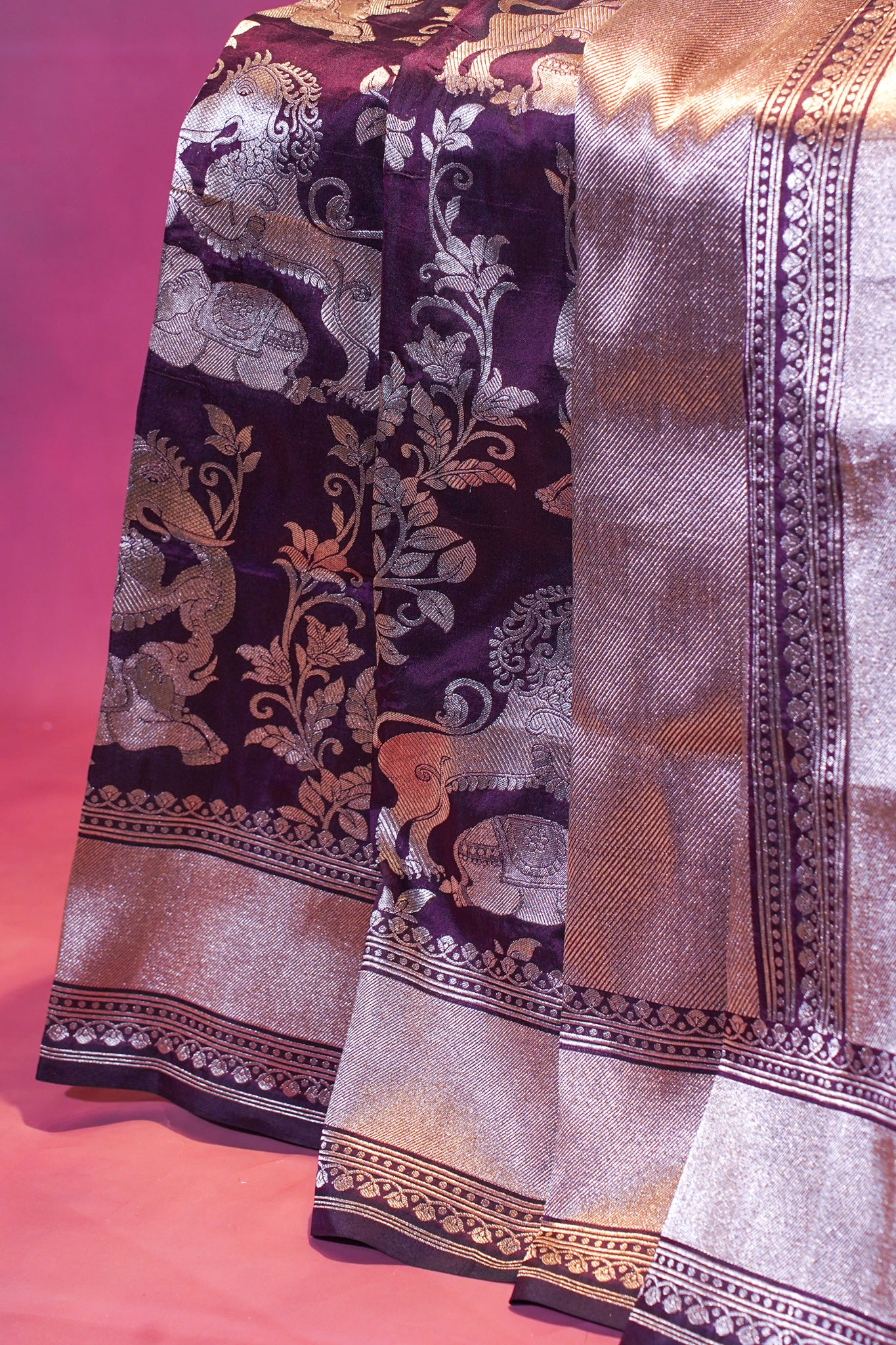 "VIRASAT 258" Banarasi Upadda Silk Real Zari Brocade Elephant Motif Saree