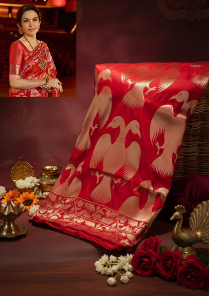 "VIRASAT 248" Banarasi Red Pure Katan Uppada Silk Saree With Double-Headed Eagle Motif