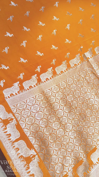 "Waah Banaras 096" Banarasi Soft Mashru Silk Saree With Nandi Buta Shikargah 100% Pure Vegan