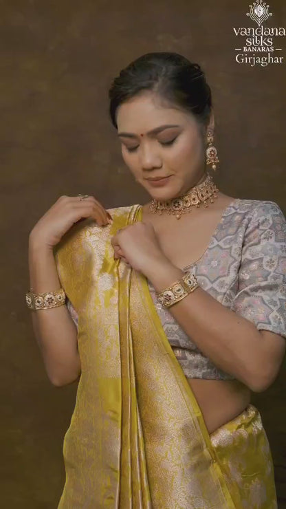 Sulekha Banarasi Jangla Jaal Saree: Woven with Pure Gold Rupa Zari and A-Grade Silk