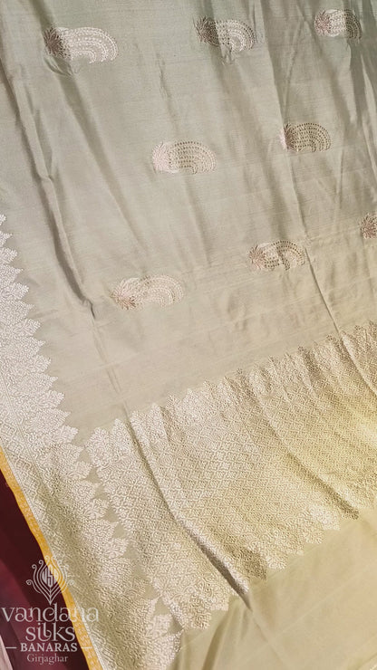 "Virasat 254" Banarasi Ektara Silk Kadwa Weave Real Silver Jari Saree