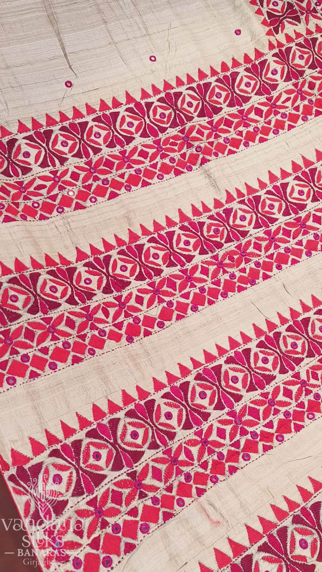 "VIRASAT 260" Banarasi Kosa Silk Kachhi Kadhai Hnadicraft Mirror Work Saree