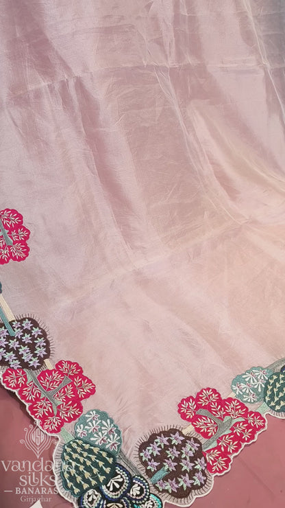 "Virasat 273" Banarasi Kora Silk Multicolor Pure Embroidery Meenakari Saree