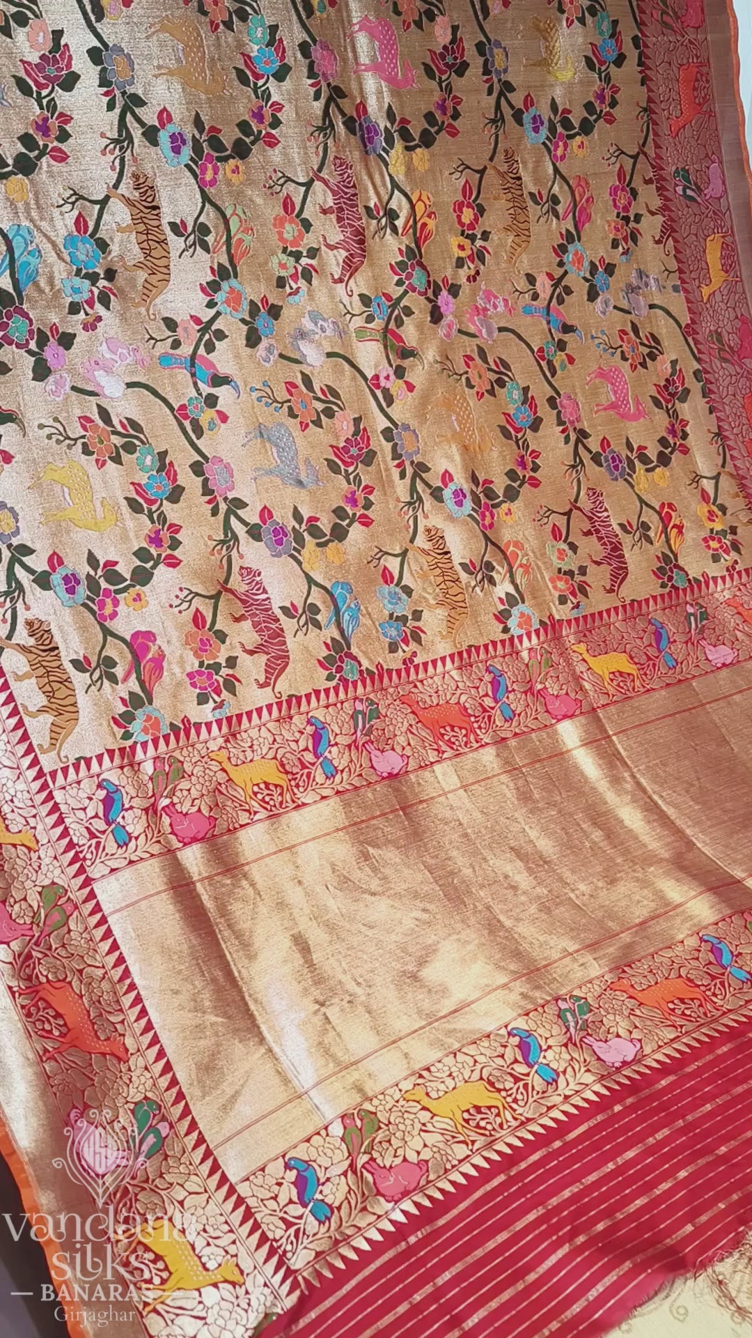 "VIRASAT 272" Pure Handloom Katan Banarasi Kadwa Jaal Pathani Real Shikargah Saree