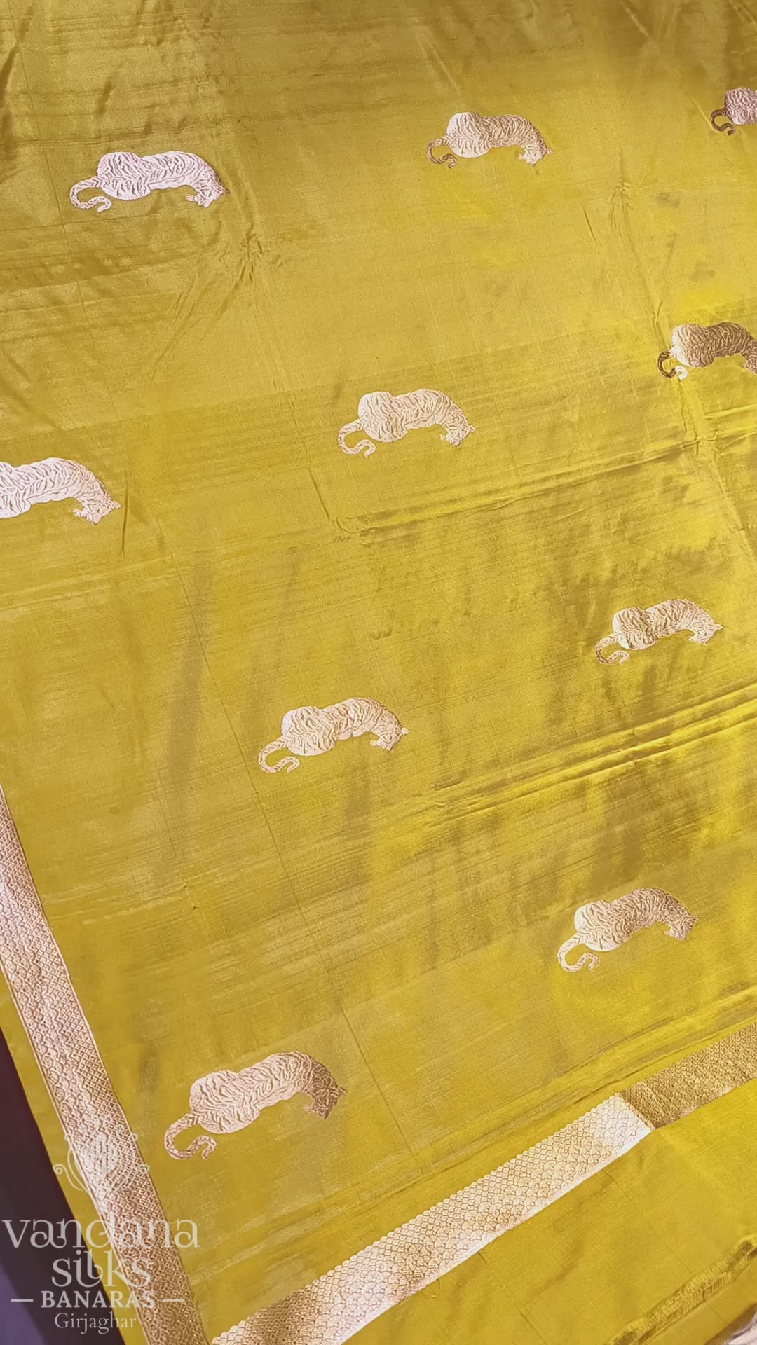 "VIRASAT 268" Banarasi Pure Satan Silk Kadwa Weave With Bengal Tiger Motive Saree