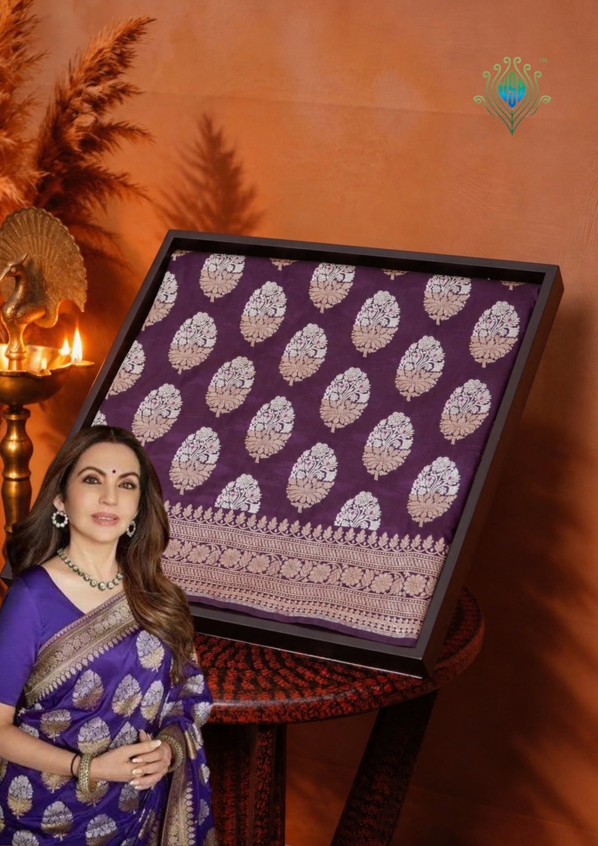 "VIRASAT 202" Dark Purple Handloom Pure Katan Silk Saree