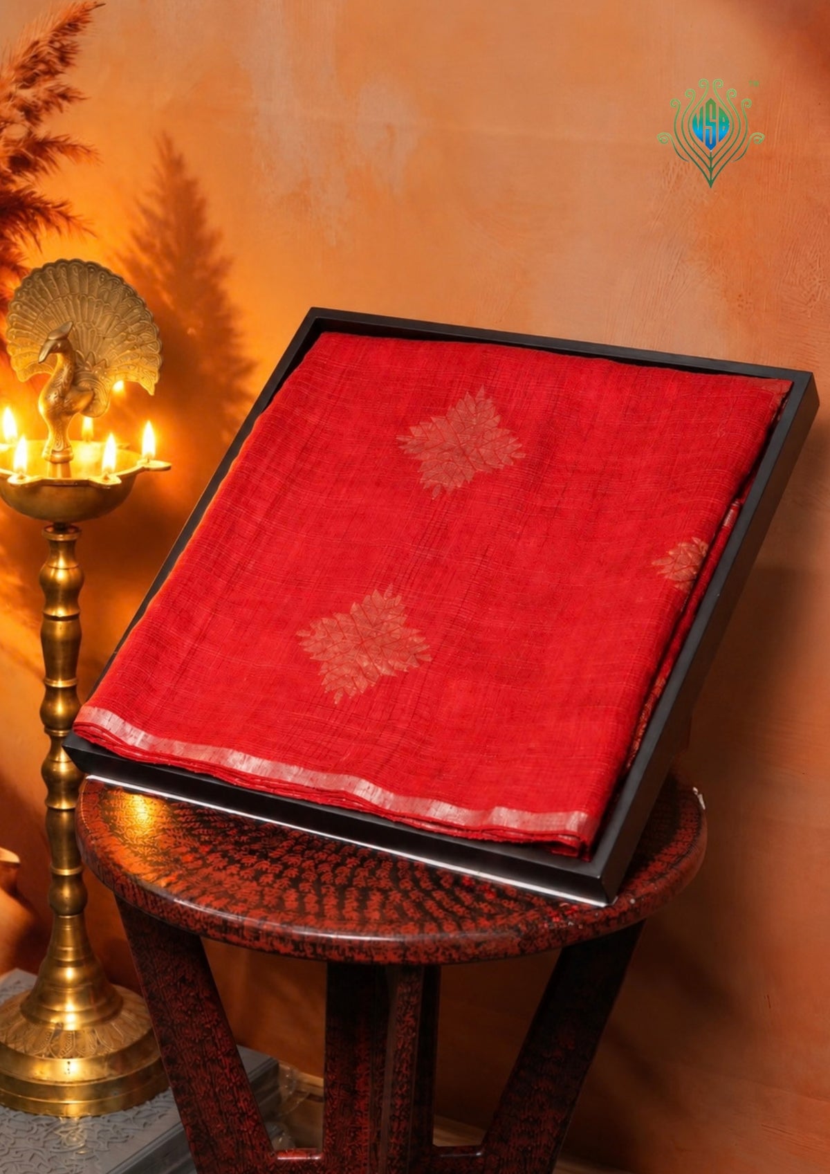 VIRASAT 353: Silk Mark Certified Pure Matka Silk Saree in Glittery Red with Zari Buta Design